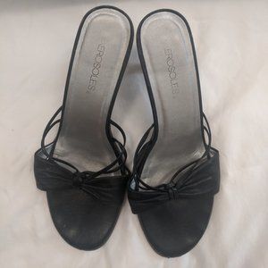 Black Aerosole Leather Strappy Kitten Heel Sandals